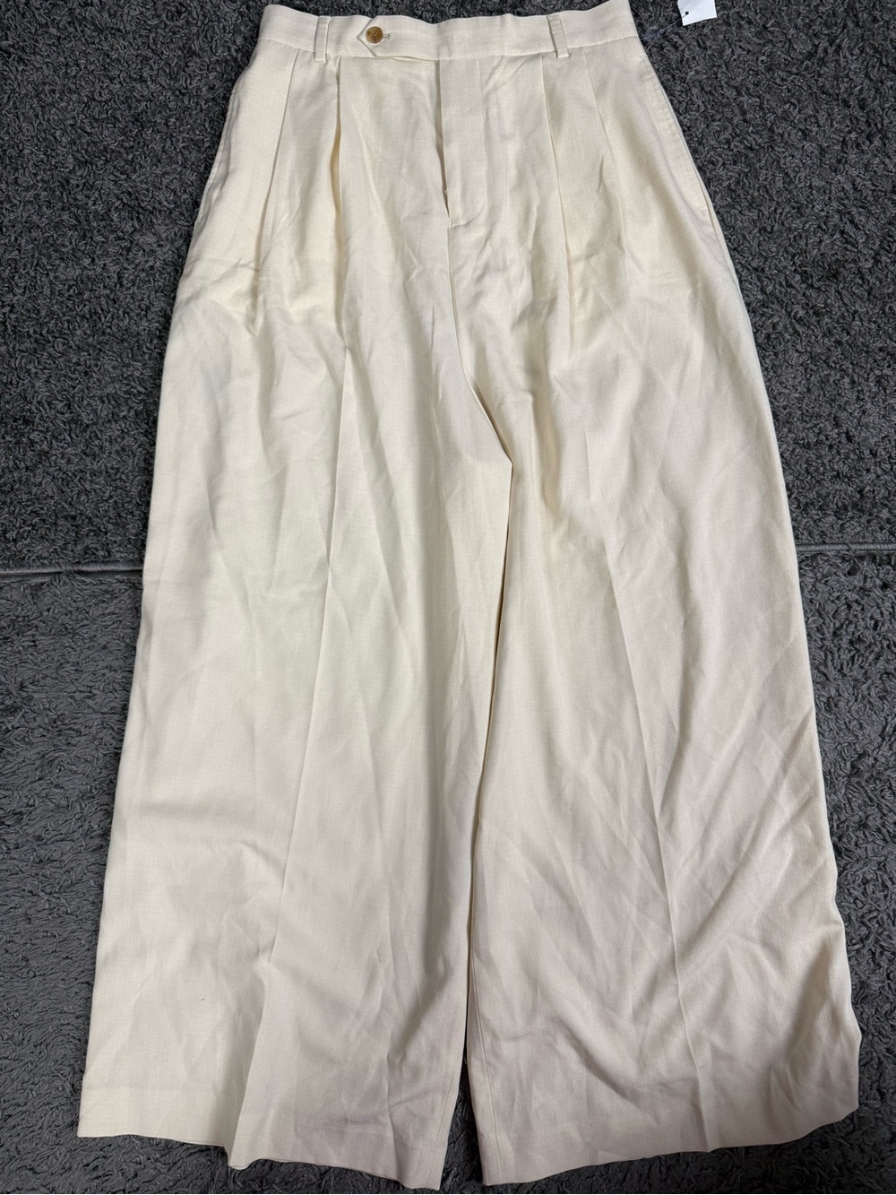 Women’s Tailored Cream Palazzo Pleated Wide-Leg Dress Pants